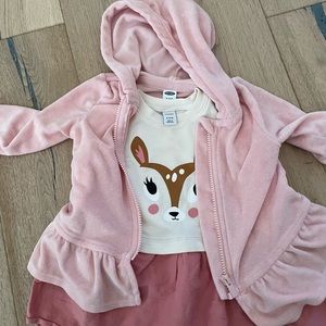 Old Navy baby girl pink hooded jacket and deer long sleeve dress 6-12 months